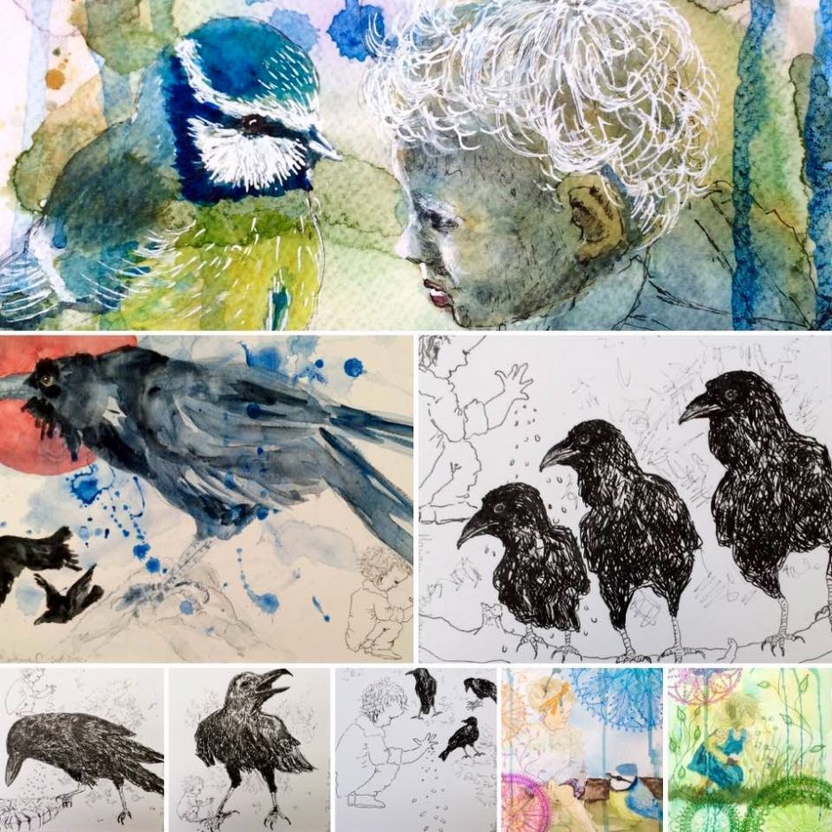 Fotocollage akvarel og tusch
