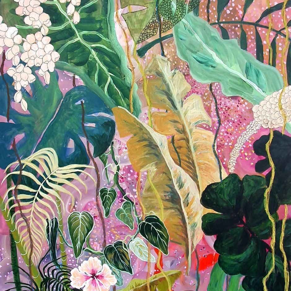 Mixed media -
akryl/tusch/oliepastel på lærred
90 x 70 cm